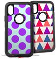 2x Decal style Skin Wrap Set compatible with Otterbox Defender iPhone X and Xs Case - Kearas Polka Dots Purple And Blue (CASE NOT INCLUDED)