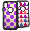 2x Decal style Skin Wrap Set compatible with Otterbox Defender iPhone X and Xs Case - Kearas Polka Dots Purple On Cream (CASE NOT INCLUDED)