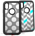 2x Decal style Skin Wrap Set compatible with Otterbox Defender iPhone X and Xs Case - Kearas Polka Dots Whtie On Gray (CASE NOT INCLUDED)